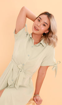 PEYTON Belted Button-Down Dress (Pastel Green)