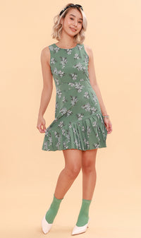 ADA Pleated-Hem Mini Dress (Sage)