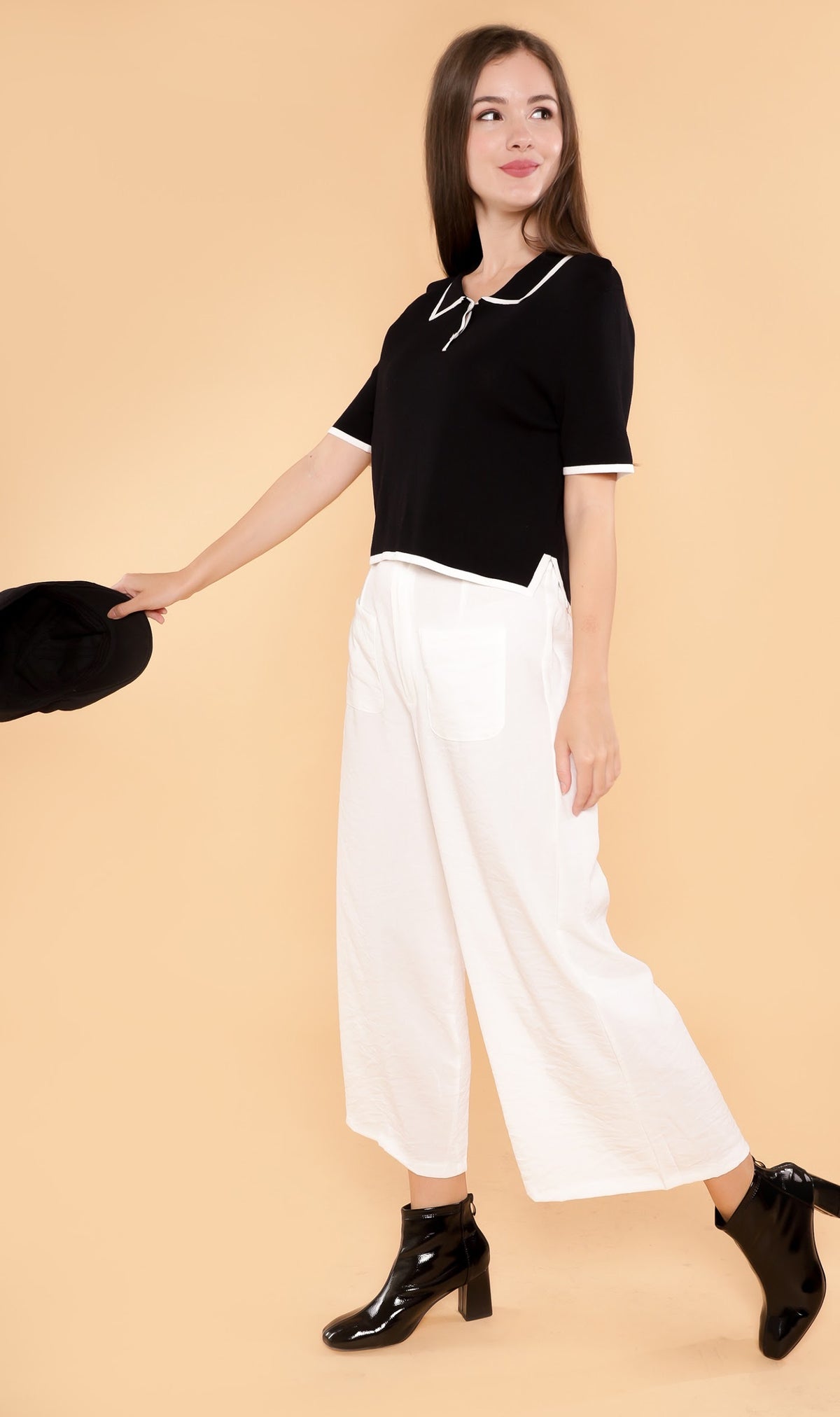 JUNO Boxy Knit Polo (Black)