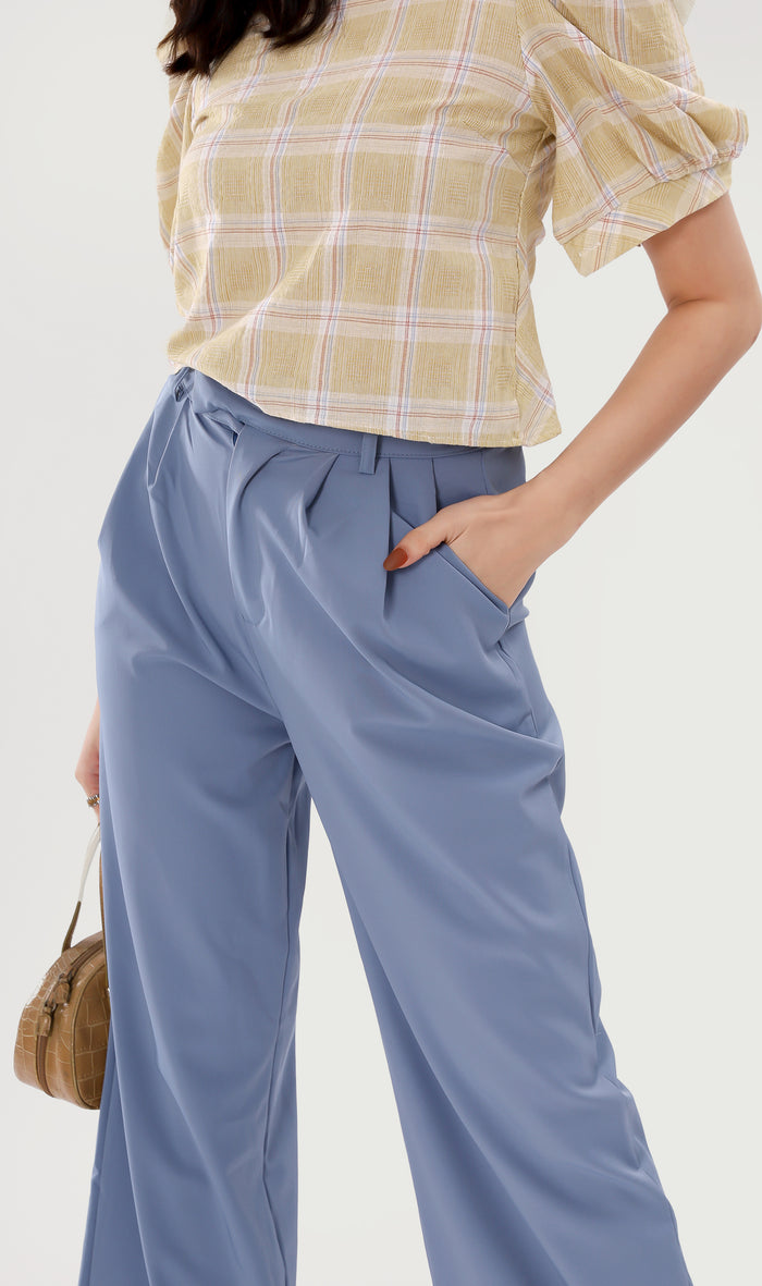 SUTTON High-Waist Flowy Pants (Blue)