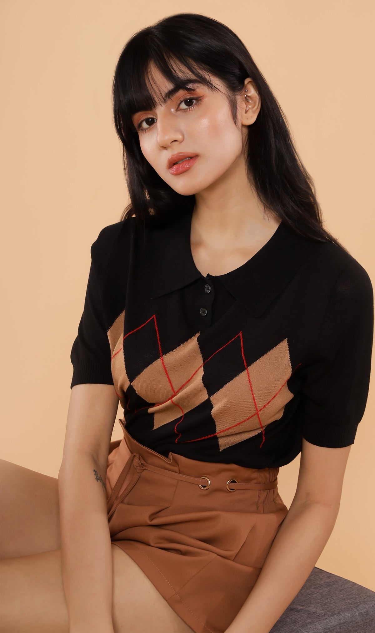 NYM Argyle Knit Polo (Black)