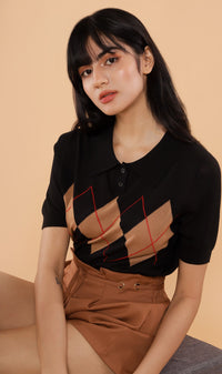 NYM Argyle Knit Polo (Black)