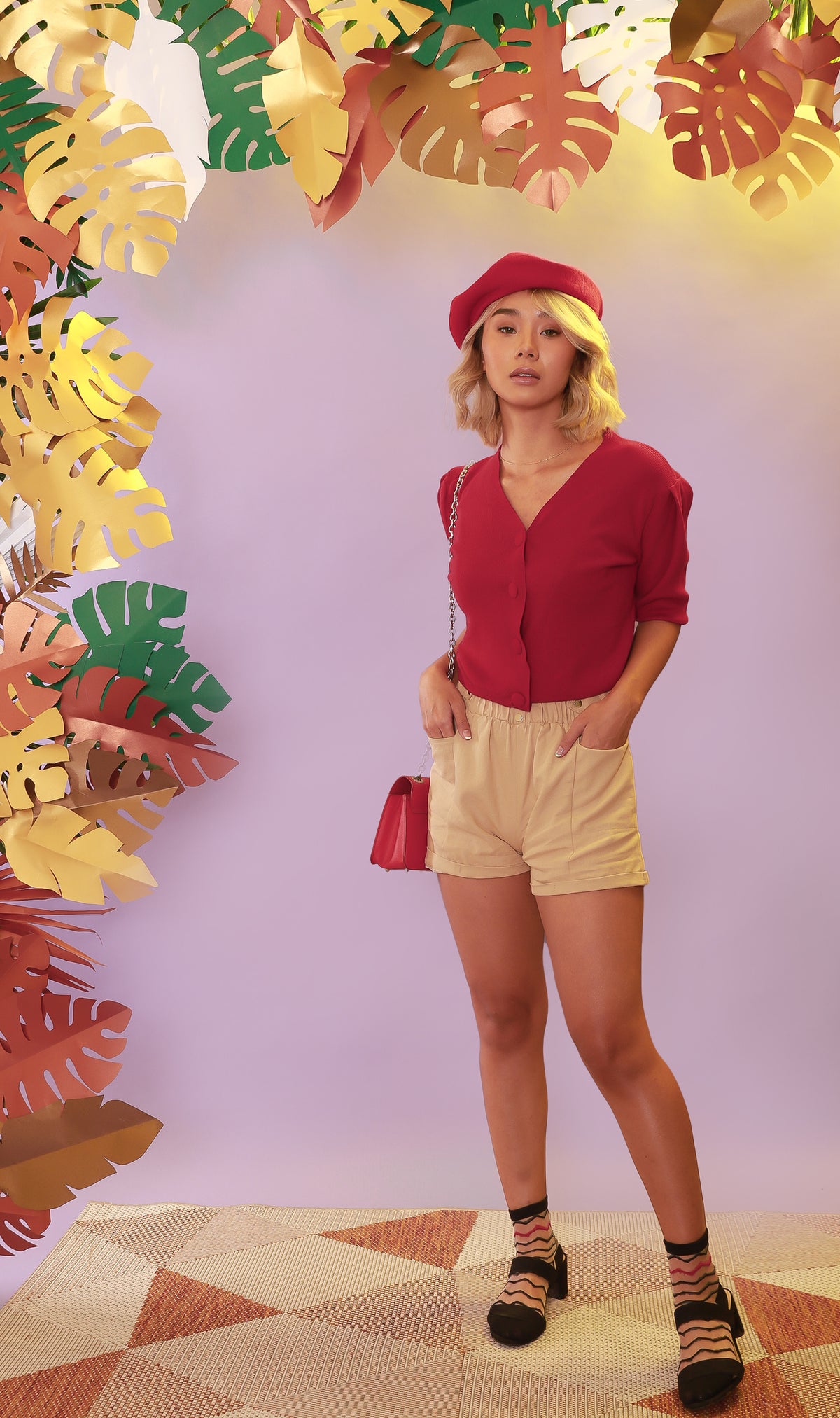 SYLVIE Knit Button-Down Cardi (Red)