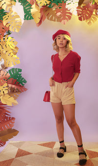 SYLVIE Knit Button-Down Cardi (Red)