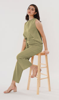 WILLA Linen Sleeveless Top & Belted Pants Co-ord (Sage)