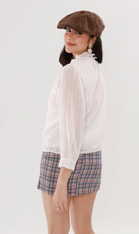 ALORA Lace-Trimmed Long-Sleeve Top (White)