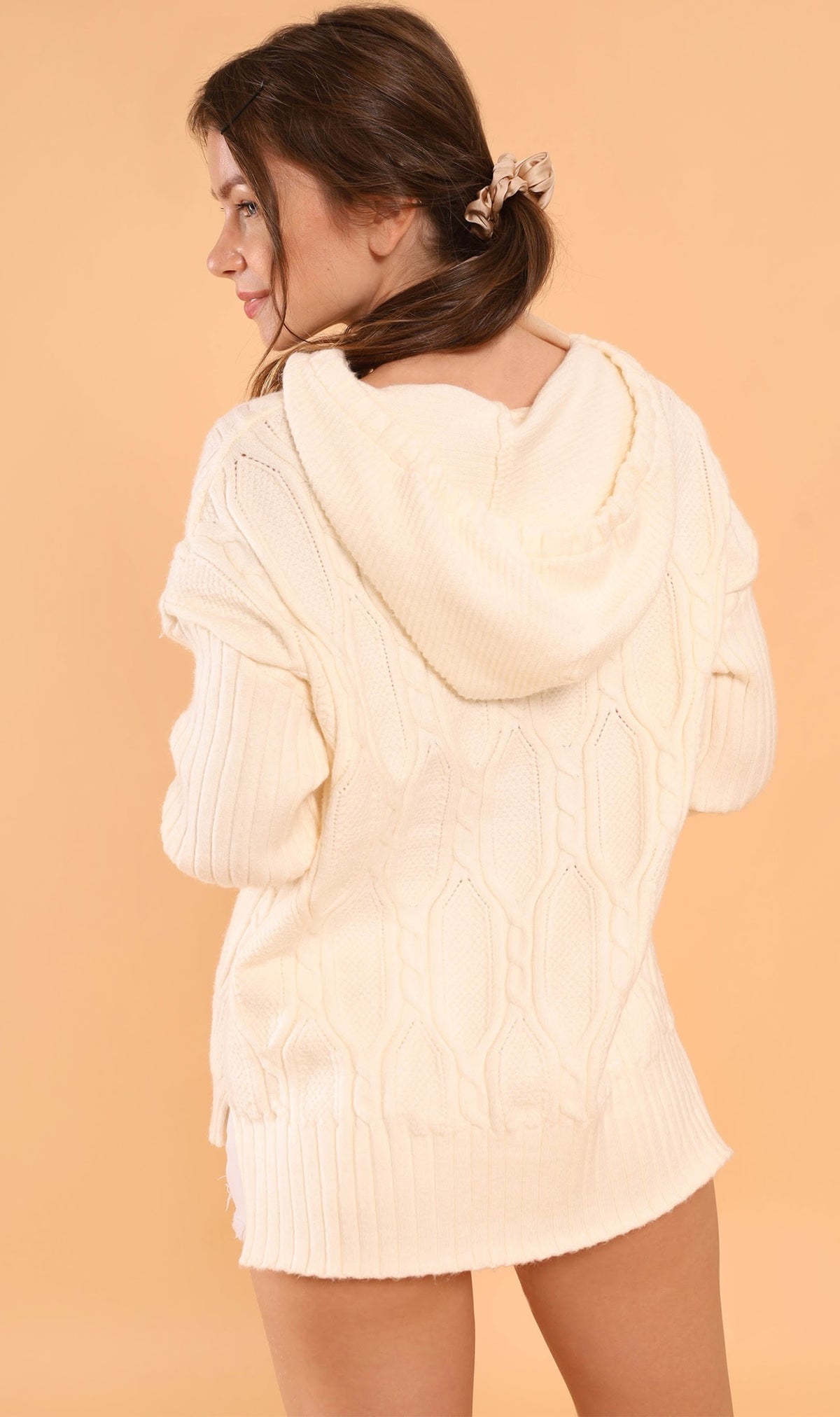 ALYSSA Textured Knit Hoodie (Cream)