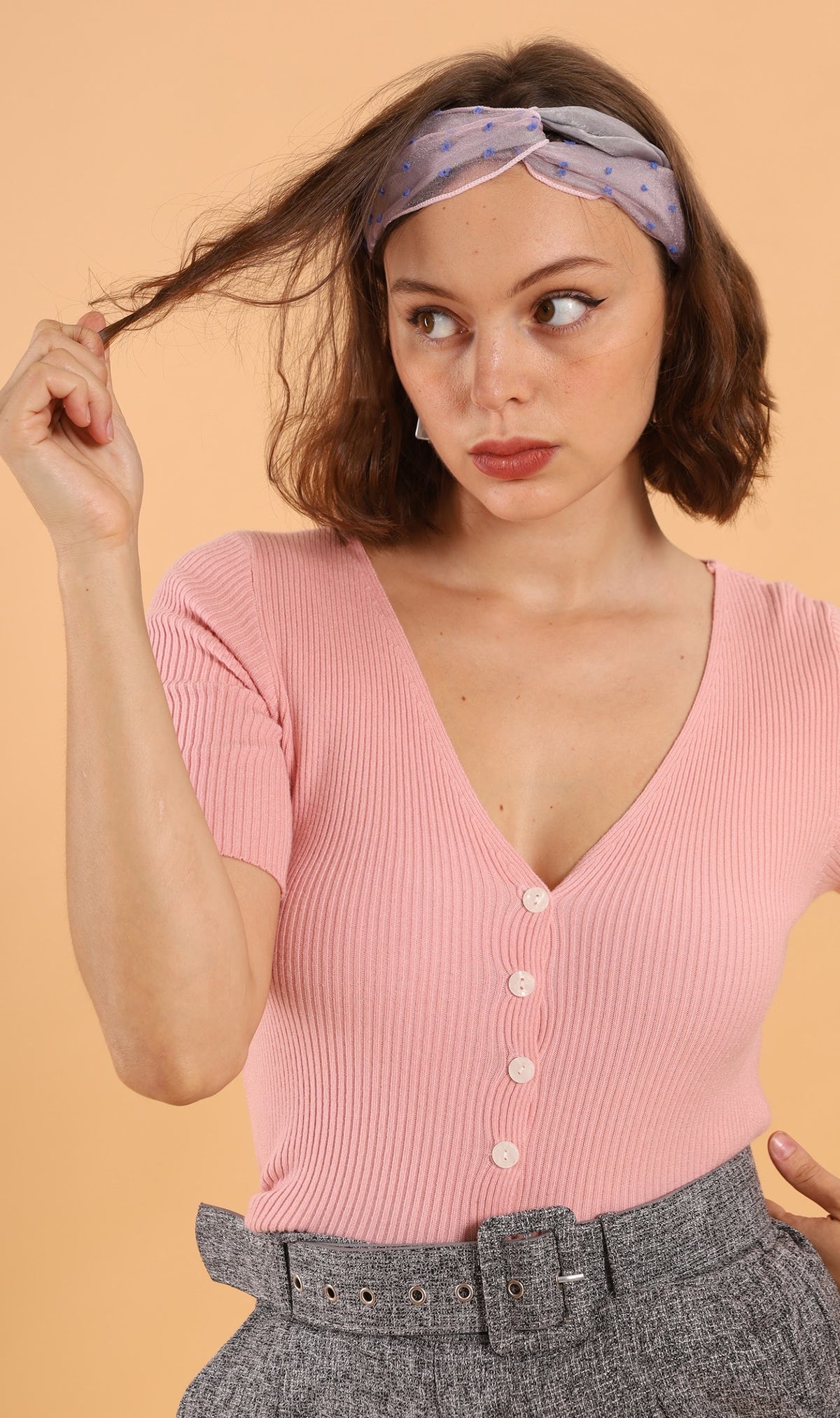 LAUREN Button-Down Knit Top (Pink)
