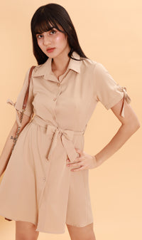 PEYTON Belted Button-Down Dress (Latte)
