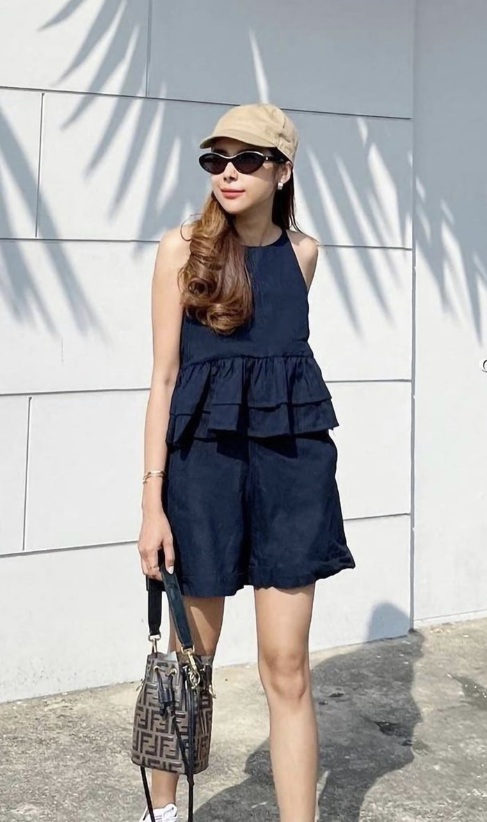 ADRIEL Halter-Neck Linen Co-ord (Navy)