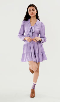 ARMELLE Ribboned Long-Sleeve Tiered Dress (Lilac)
