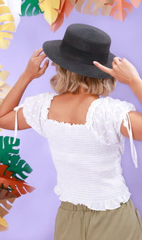 ELOISE Puff-Sleeve Eyelet Top (White)
