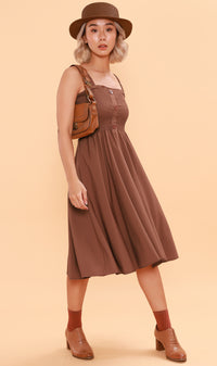 GENEVIEVE Smocked Midi Dress (Chocolate)