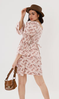 VALERIE Tiered-Sleeve Floral Dress (Cream)