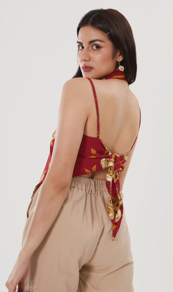 ZAYLEE Tie-Back Floral Cami w/ Scarf (Red)
