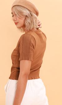 CAMILLE Button-Down Eyelet Cardi (Mocha)