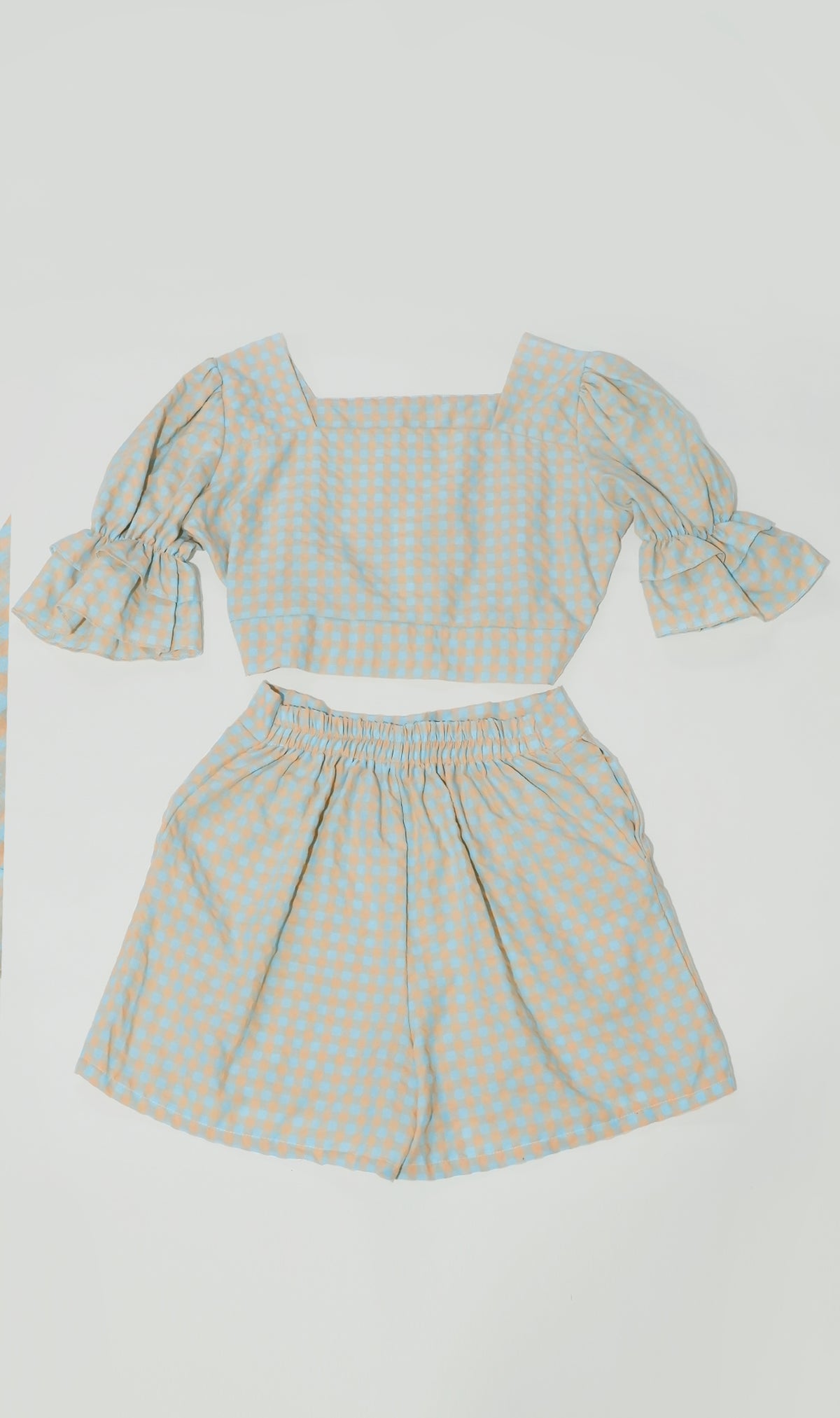 ZENNI Cropped Plaid Co-ord (Pastel Green)