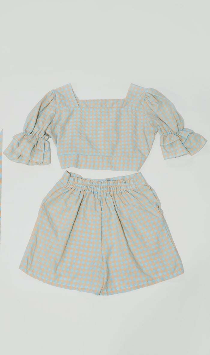 ZENNI Cropped Plaid Co-ord (Pastel Green)