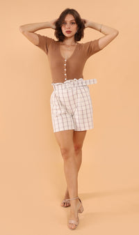 LAUREN Button-Down Knit Top (Mocha)