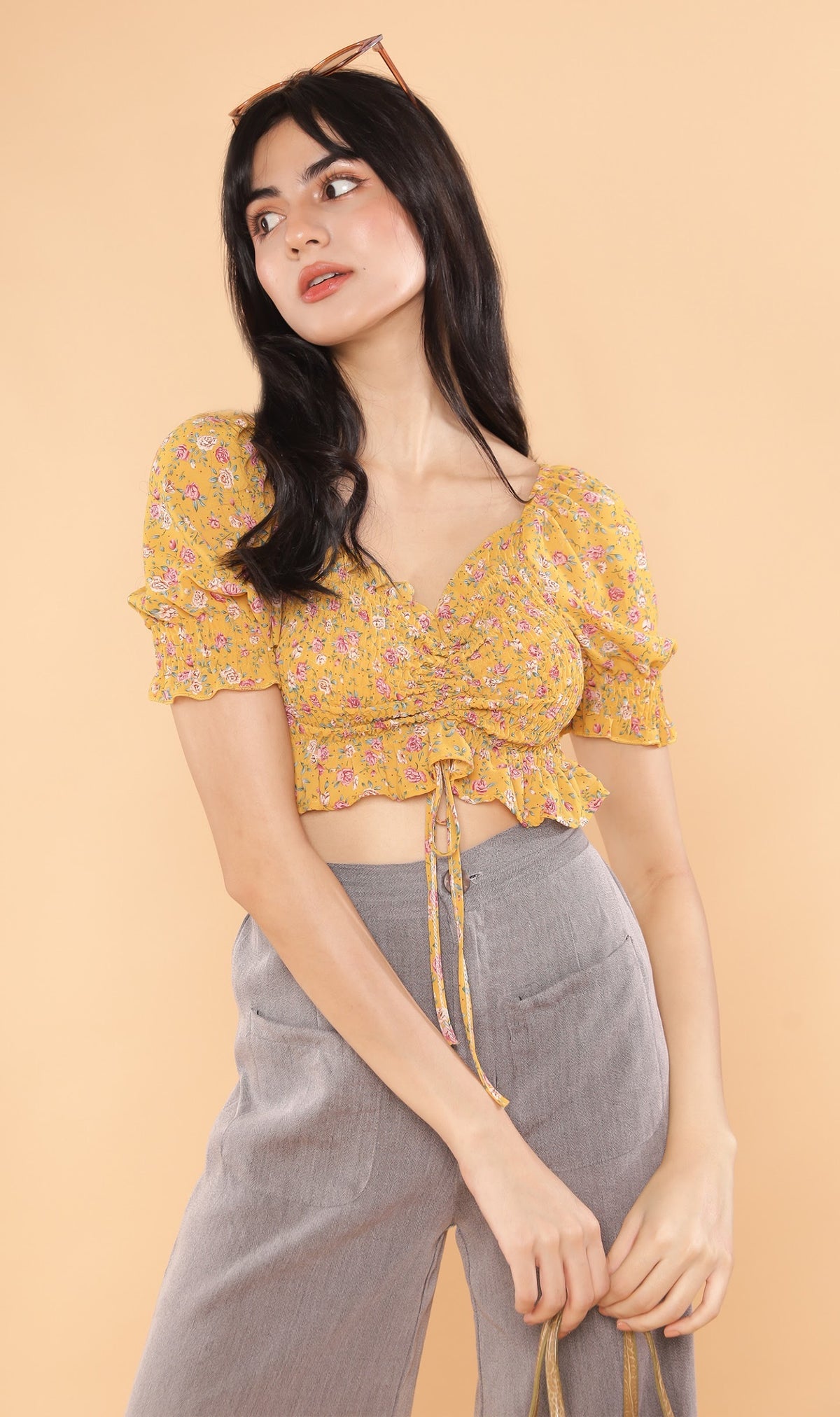 LIV Drawstring Crop Top (Yellow)