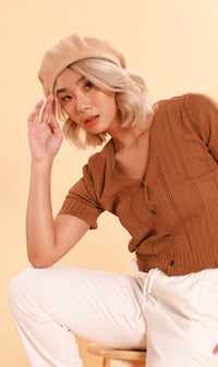 CAMILLE Button-Down Eyelet Cardi (Mocha)