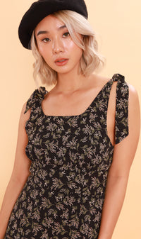 LUCINDA Tie-Strap Mermaid Midi Dress (Black)
