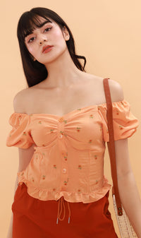 PENELOPE Sweetheart-Neck Puff-Sleeve Top (Melon)