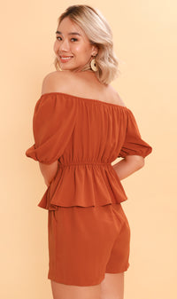 JENNIE Puff-Sleeve Peplum Co-ord (Rust)