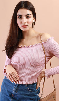 CARRIE Lettuce Ruffle Off-Shoulder Top (Blush)