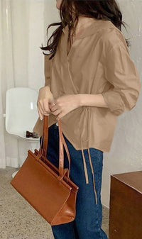 DESI Wrap-Front Long-Sleeve Top (Latte)