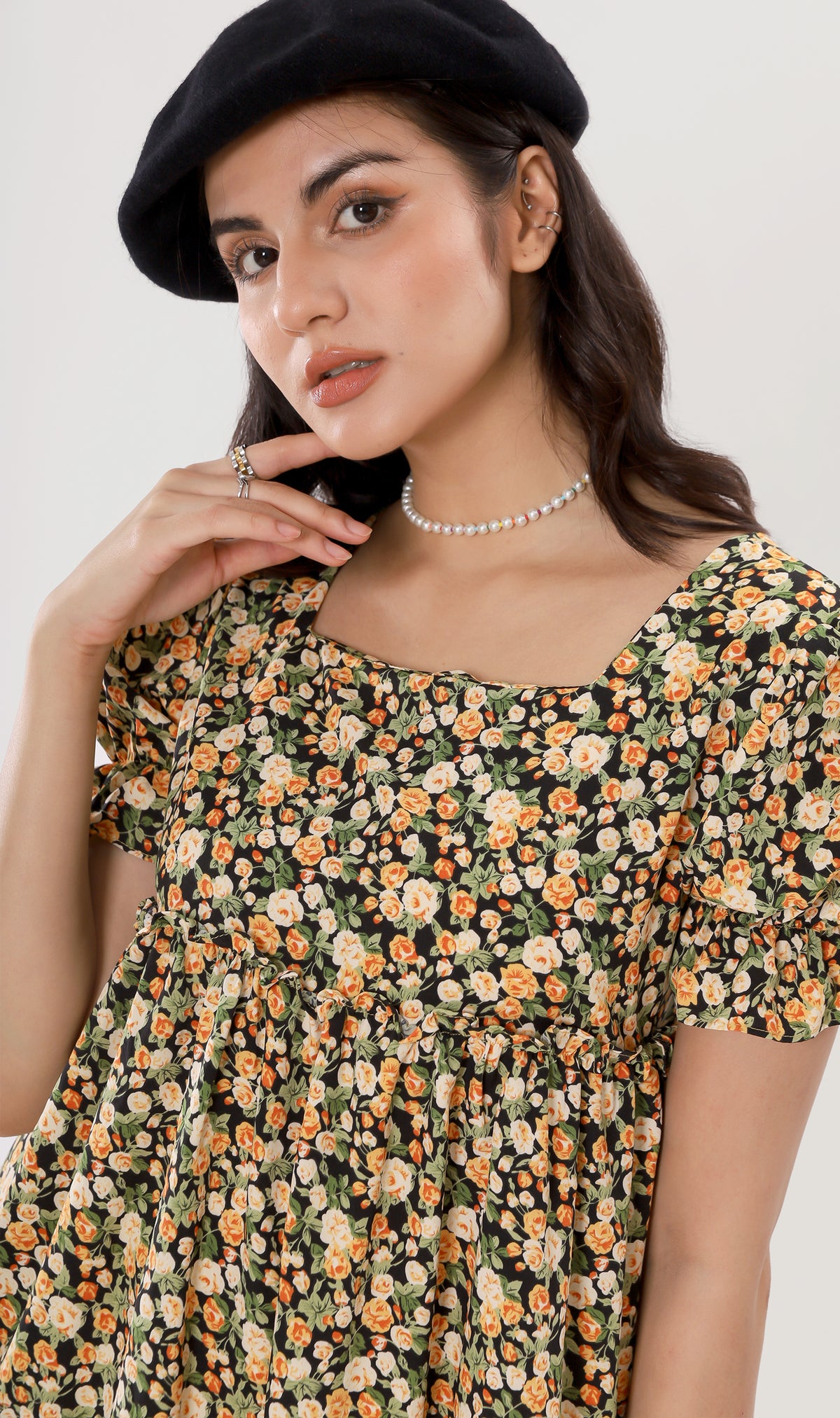 JADE Tiered Puff-Sleeve Dress (Black)