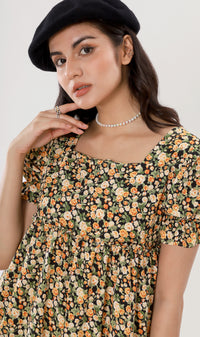 JADE Tiered Puff-Sleeve Dress (Black)