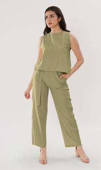 WILLA Linen Sleeveless Top & Belted Pants Co-ord (Sage)