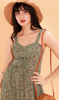CRESSIDA Floral Lace-Up Midi Dress (Pistachio)
