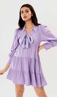 ARMELLE Ribboned Long-Sleeve Tiered Dress (Lilac)