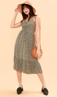 CRESSIDA Floral Lace-Up Midi Dress (Pistachio)