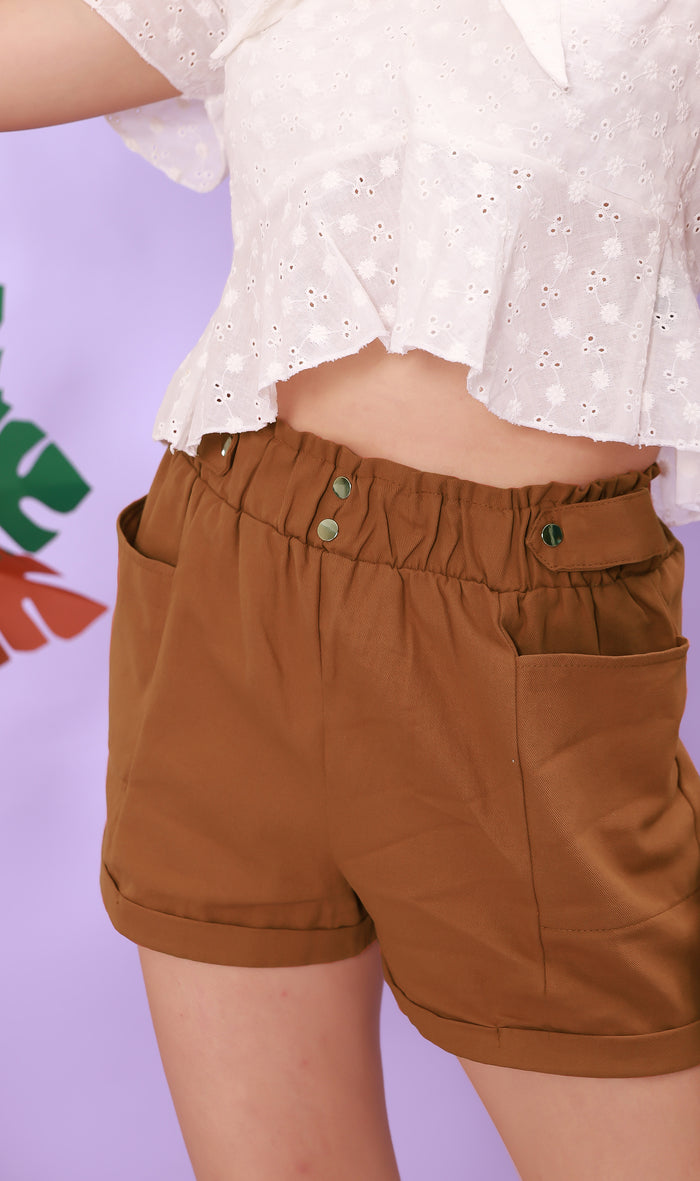 GEORGIA Ruched-Waist Shorts (Russet Brown)