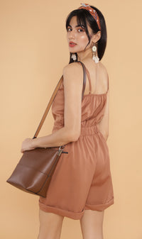 RHETT Spaghetti-Strap Romper (Mocha)