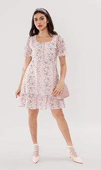 ELODIE Buttoned Puff-Sleeve Dress