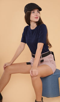 HAYES Crew-Neck Knit Top (Navy)