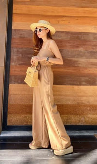 KHARI Linen Tie-Waist Jumpsuit (Mocha)