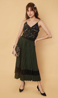 MERLOT Pleated Midi Skirt (Moss)