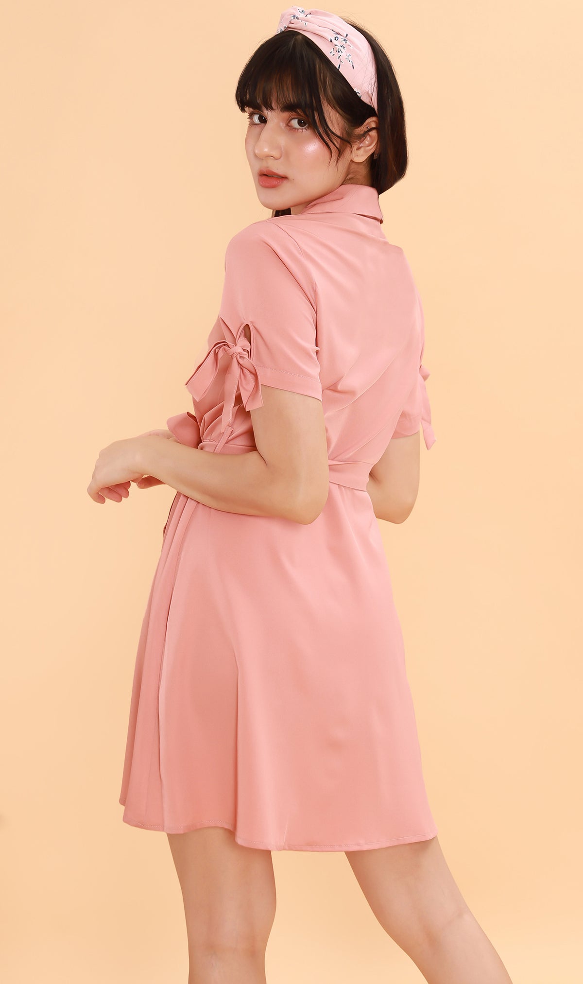 PEYTON Belted Button-Down Dress (Pink)