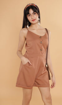 RHETT Spaghetti-Strap Romper (Mocha)