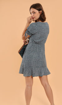 AMAYA Tie-Sleeve Printed Dress (Green)