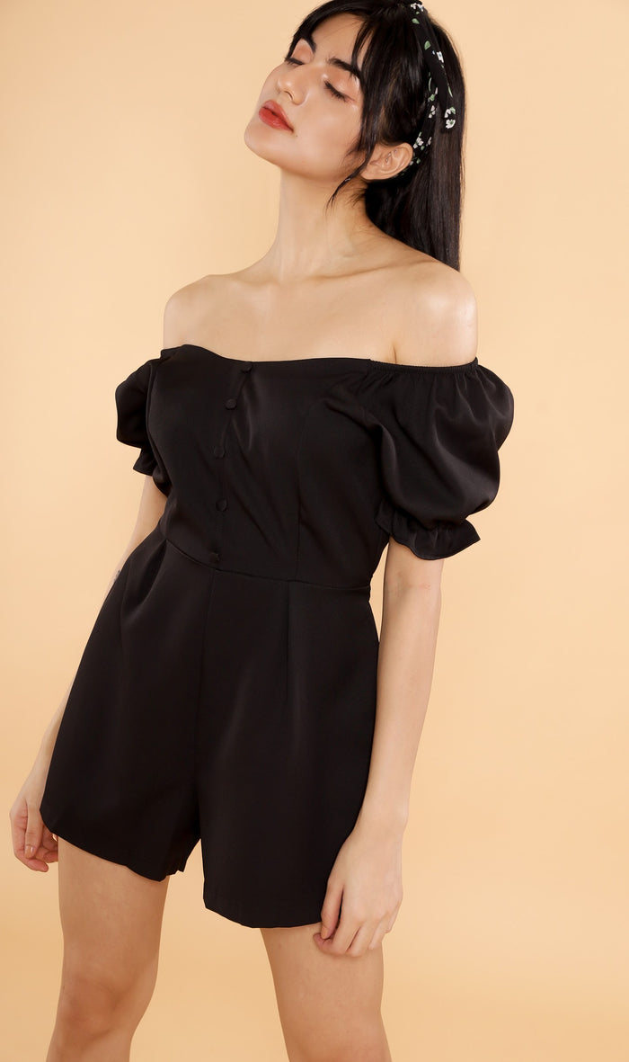 LULU Puff-Sleeve Romper (Black)