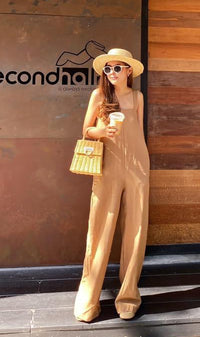 KHARI Linen Tie-Waist Jumpsuit (Mocha)