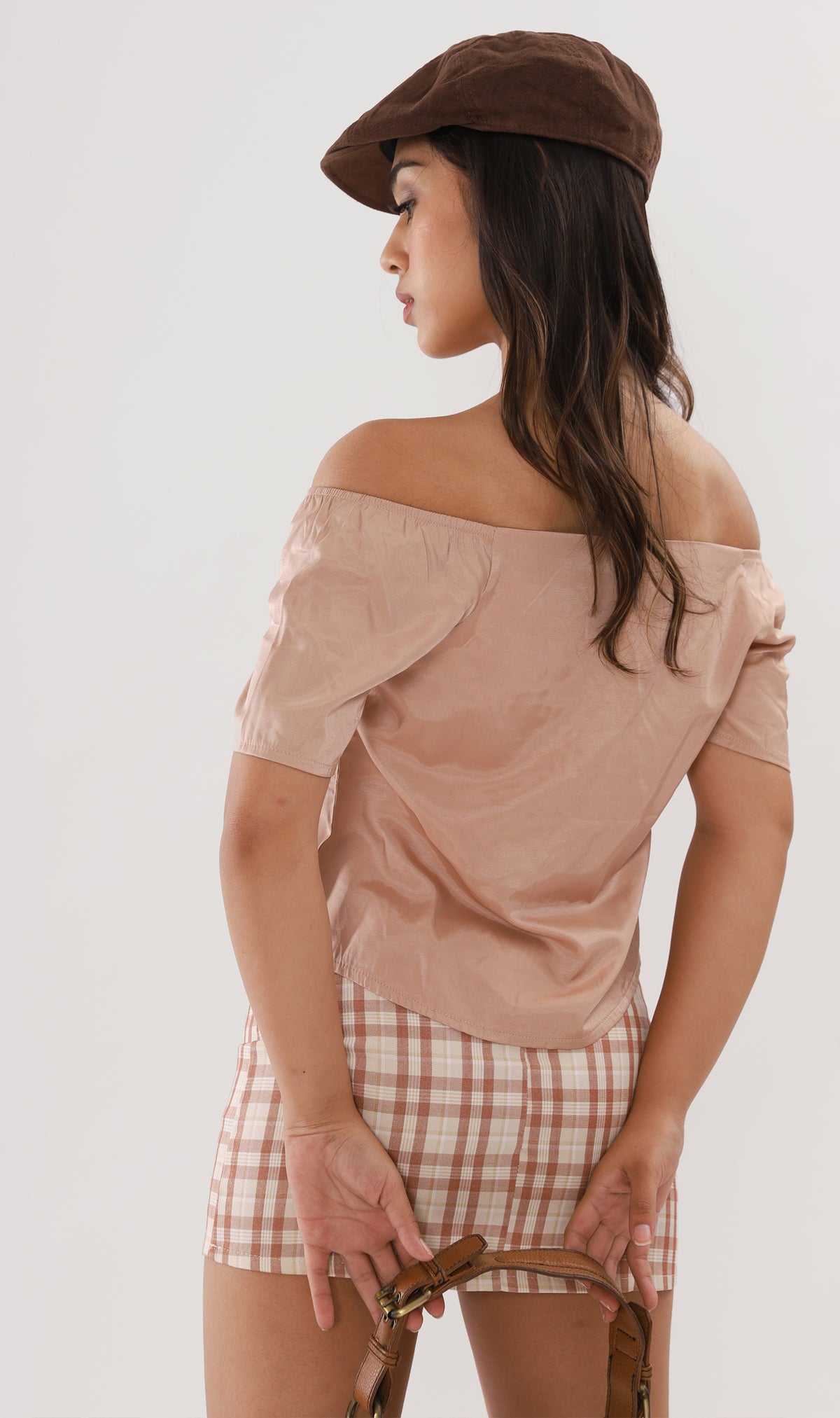 ELIANA Buttoned Flutter-Sleeve Top (Nude Beige)
