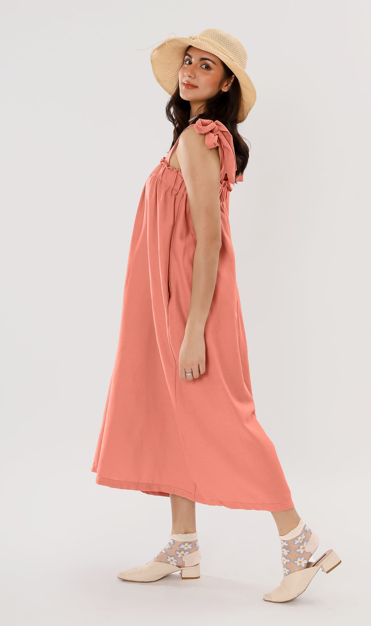 ADELYN Tie-Strap Maxi Dress (Pomelo)