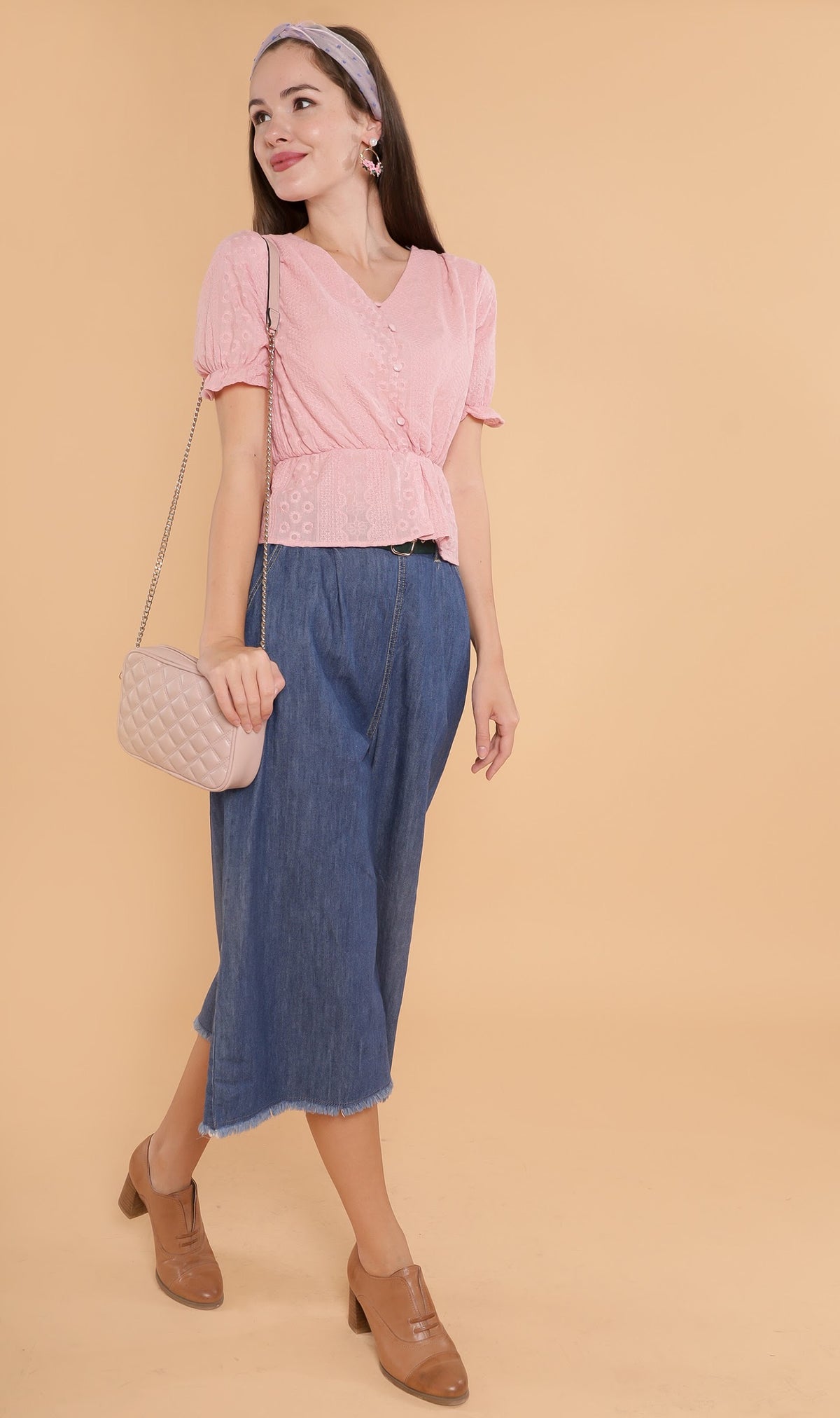 CYRA Embroidered Peplum Top (Pink)